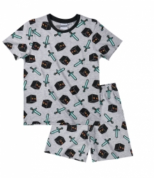 Boys minecraft short sleeve pyjama grey full 20388